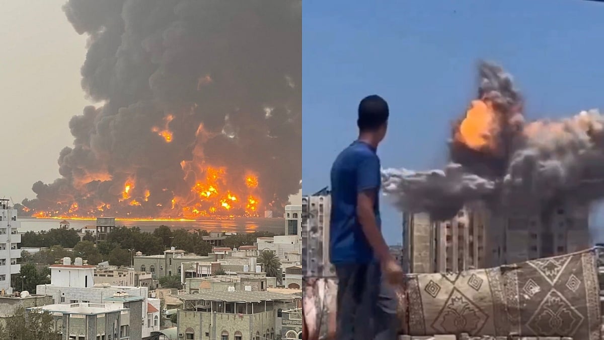 X/@SachaRoytman/@Ostrov_A : Visuals from the airstrikes in Yemen's Hodeidah | 